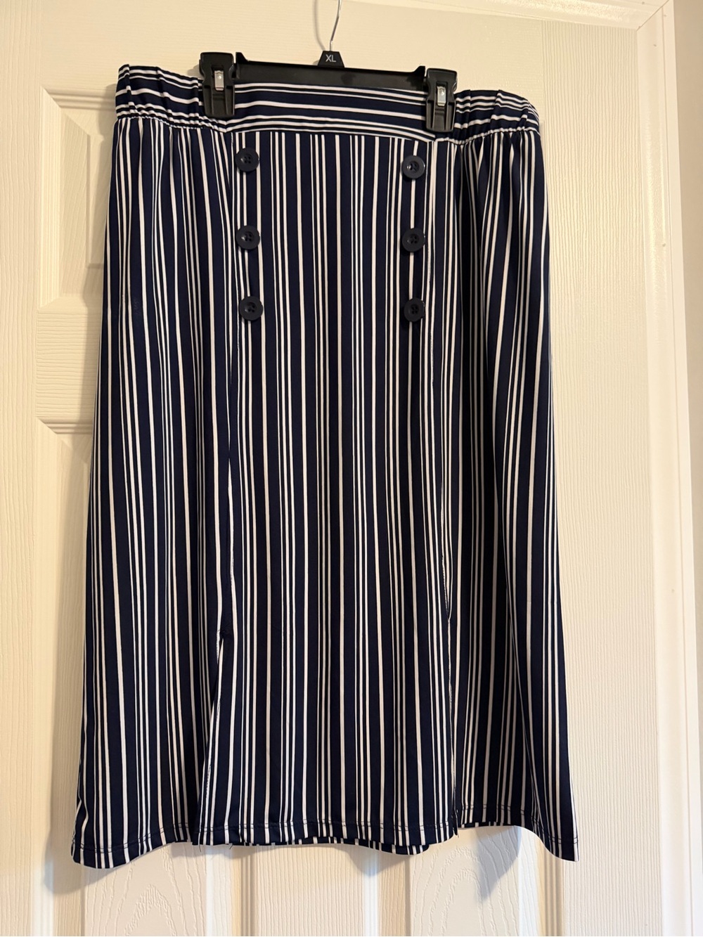 Robert Louis Navy and White Vertical-Strip A-Line Skirt
